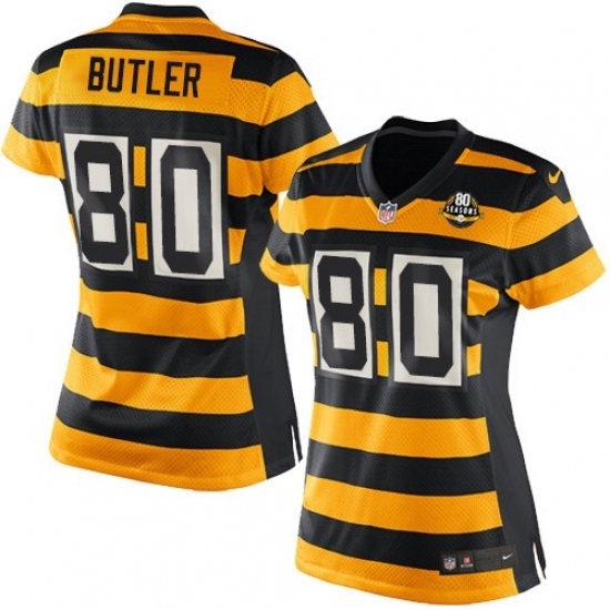 Women's Nike Pittsburgh Steelers #80 Jack Butler Game Yellow/Black Alternate 80TH Anniversary Throwback NFL Jersey - Ujersey