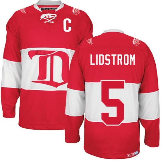 Men's CCM Detroit Red Wings #5 Nicklas Lidstrom Authentic Red Winter Classic Throwback NHL Jersey - Ujersey