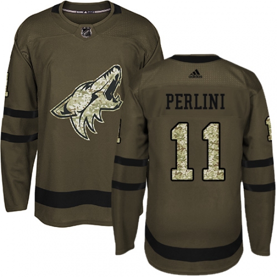 Youth Adidas Arizona Coyotes #11 Brendan Perlini Authentic Green Salute to Service NHL Jersey - Ujersey