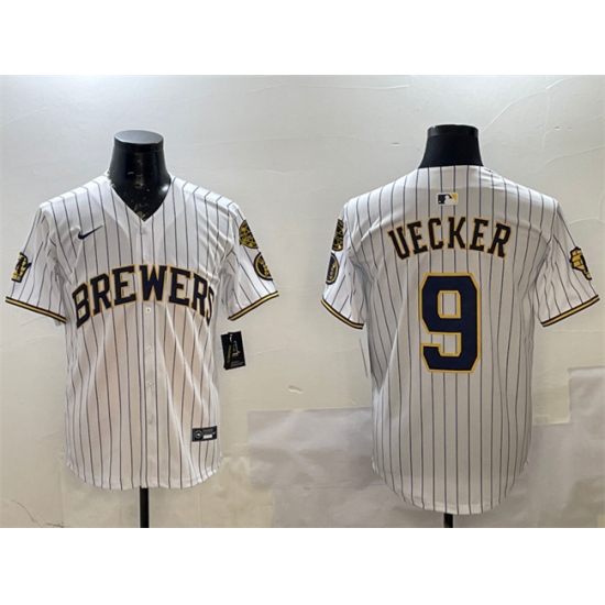 Men's Milwaukee Brewers #9 Bob Uecker White With Home Limited Stitched Baseball Jersey - Ujersey