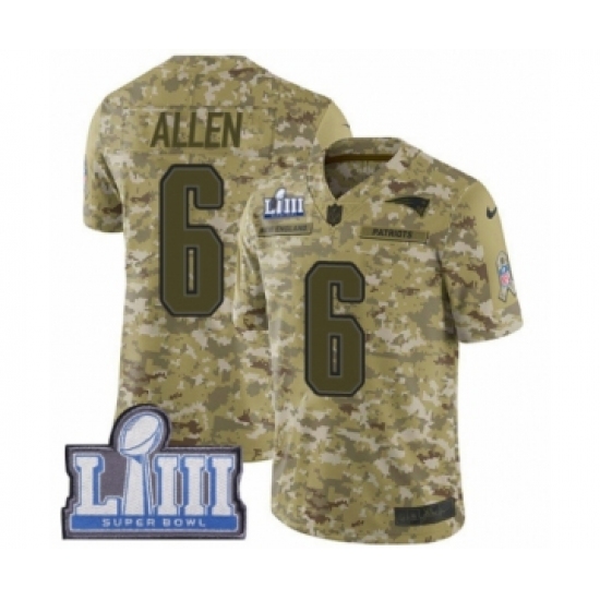Youth Nike New England Patriots #6 Ryan Allen Limited Camo 2018 Salute to Service Super Bowl LIII Bound NFL Jersey - Ujersey