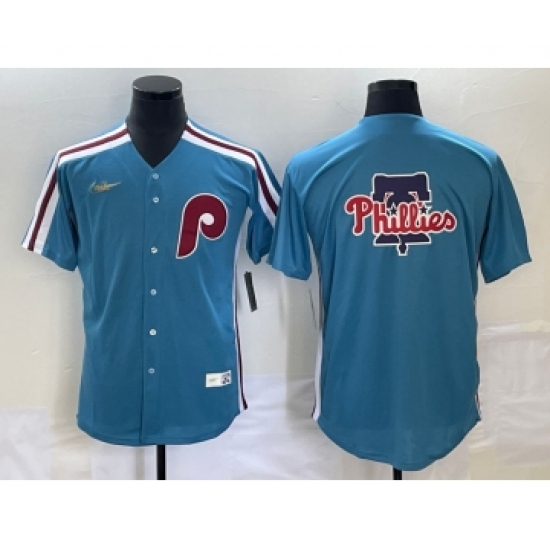 Men's Philadelphia Phillies Big Logo Blue Cooperstown Throwback Cool Base Nike Jersey - Ujersey