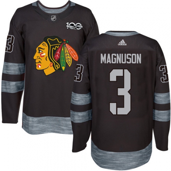 Men's Adidas Chicago Blackhawks #3 Keith Magnuson Authentic Black 1917-2017 100th Anniversary NHL Jersey - Ujersey