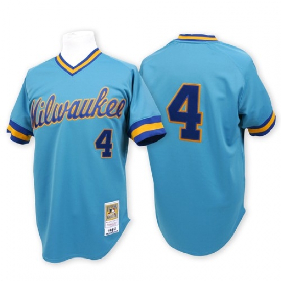 Men's Mitchell and Ness Milwaukee Brewers #4 Paul Molitor Replica Blue Throwback MLB Jersey - Ujersey