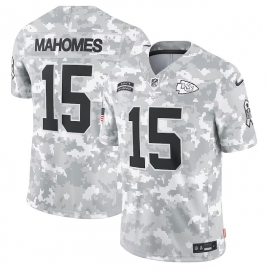Men's Kansas City Chiefs #15 Patrick Mahomes 2024 Arctic Camo Salute To Service Limited Stitched Football Jersey - Ujersey