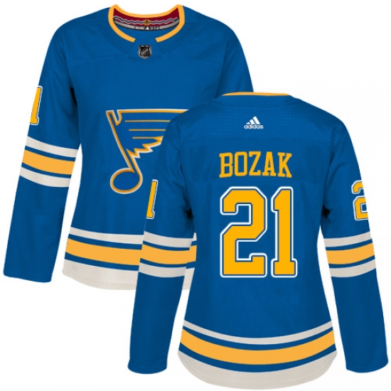 Women's Adidas St. Louis Blues #21 Tyler Bozak Authentic Navy Blue Alternate NHL Jersey