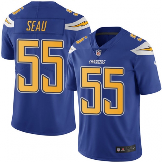 Men's Nike Los Angeles Chargers #55 Junior Seau Limited Electric Blue Rush Vapor Untouchable NFL Jersey - Ujersey