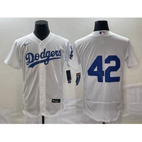 Men's Los Angeles Dodgers #42 Jackie Robinson White No Name Stitched Flex Base Nike Jersey - Ujersey
