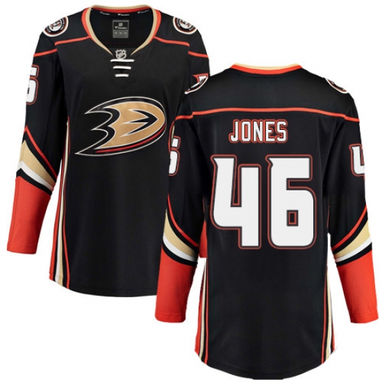 Women's Anaheim Ducks #46 Max Jones Fanatics Branded Black Home Breakaway NHL Jersey - Ujersey