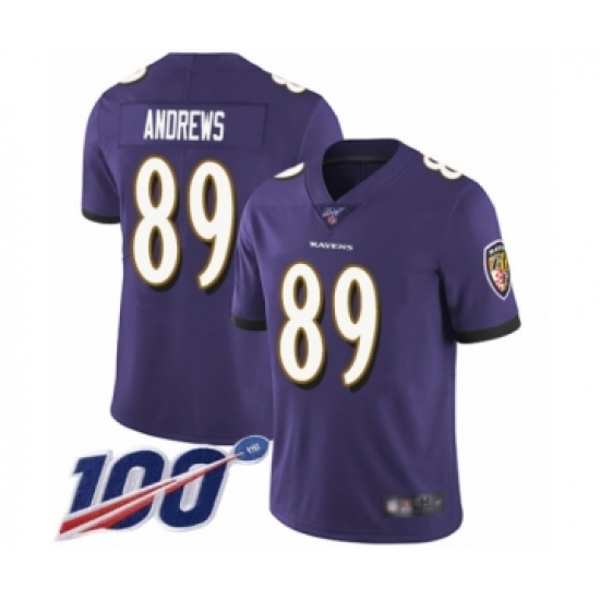 Men's Baltimore Ravens #89 Mark Andrews Purple Team Color Vapor Untouchable Limited Player 100th Season Football Jersey - Ujersey