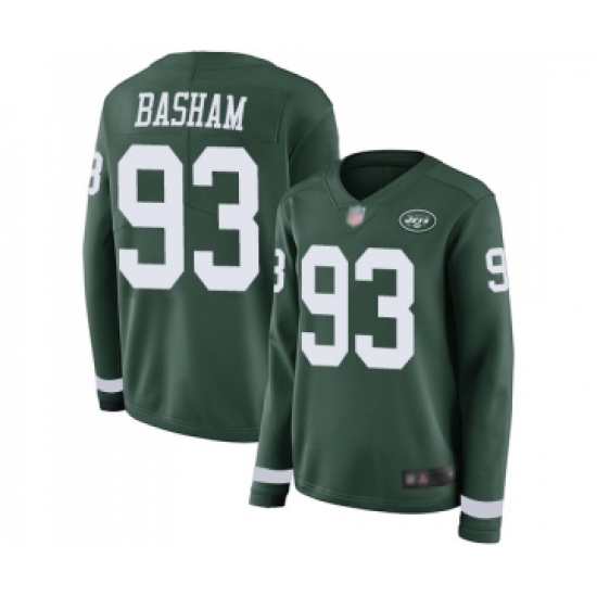 Women's New York Jets #93 Tarell Basham Limited Green Therma Long Sleeve Football Jersey - Ujersey