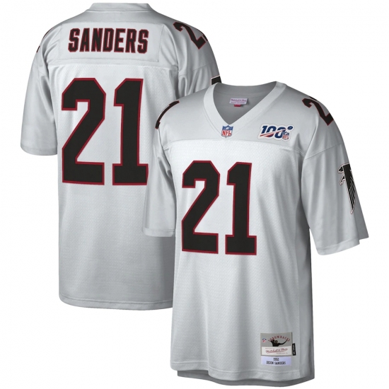 Men's Atlanta Falcons #21 Deion Sanders Mitchell & Ness Platinum NFL 100 Retired Player Legacy Jersey - Ujersey