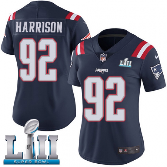 Women's Nike New England Patriots #92 James Harrison Limited Navy Blue Rush Vapor Untouchable Super Bowl LII NFL Jersey - ujerseystore