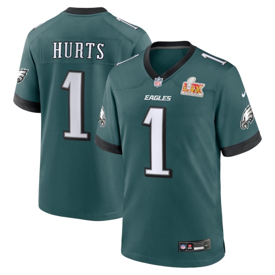 Men's Philadelphia Eagles #1 Jalen Hurts Nike Midnight Green Super Bowl LIX Game Player Jersey - Ujersey
