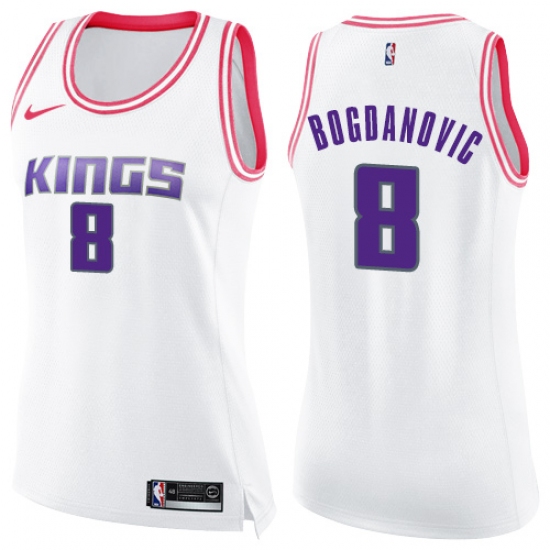 Women's Nike Sacramento Kings #8 Bogdan Bogdanovic Swingman White Pink Fashion NBA Jersey - Ujersey