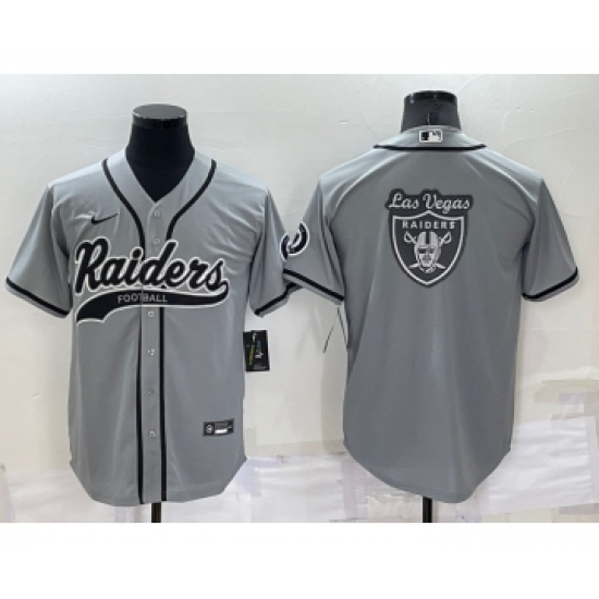Men's Las Vegas Raiders Grey Team Big Logo With Patch Cool Base Stitched Baseball Jersey - Ujersey