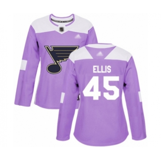 Women's St. Louis Blues #45 Colten Ellis Authentic Purple Fights Cancer Practice Hockey Jersey - Ujersey