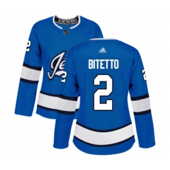 Women's Winnipeg Jets #2 Anthony Bitetto Authentic Blue Alternate Hockey Jersey - Ujersey