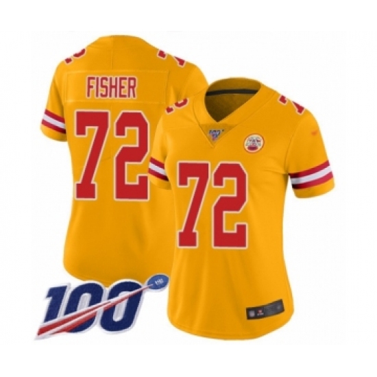 Women's Kansas City Chiefs #72 Eric Fisher Limited Gold Inverted Legend 100th Season Football Jersey - Ujersey