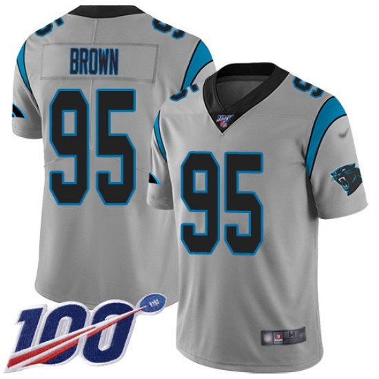 Youth Carolina Panthers #95 Derrick Brown Silver Stitched NFL Limited Inverted Legend 100th Season Jersey - Ujersey