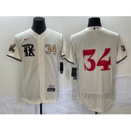 Men's Texas Rangers #34 Nolan Ryan Number Cream 2023 City Connect Flex Base Stitched Jersey - Ujersey