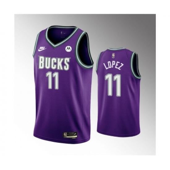 Men's Milwaukee Bucks #11 Brook Lopez 2022-23 Purple Classic Edition Swingman Stitched Basketball Jersey - Ujersey