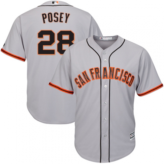 Youth Majestic San Francisco Giants #28 Buster Posey Authentic Grey Road Cool Base MLB Jersey - Ujersey