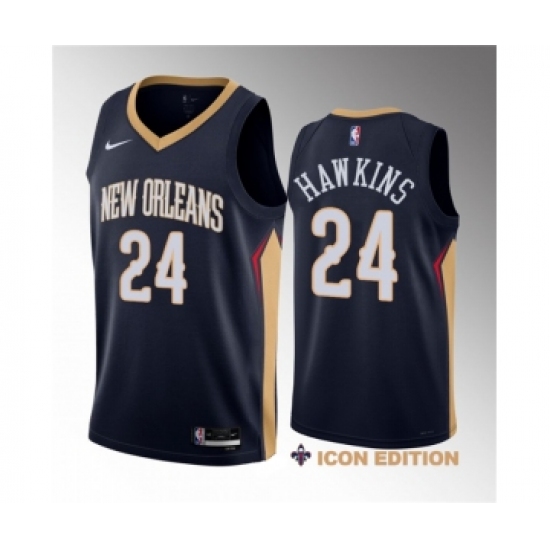 Men's New Orleans Pelicans #24 Jordan Hawkins Navy 2023 Draft Icon Edition Stitched Basketball Jersey - Ujersey
