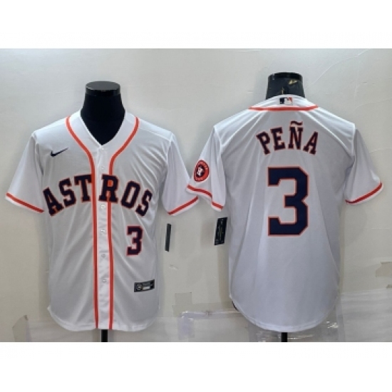 Men's Houston Astros #3 Jeremy Pena Number White With Patch Stitched MLB Cool Base Nike Jersey - Ujersey