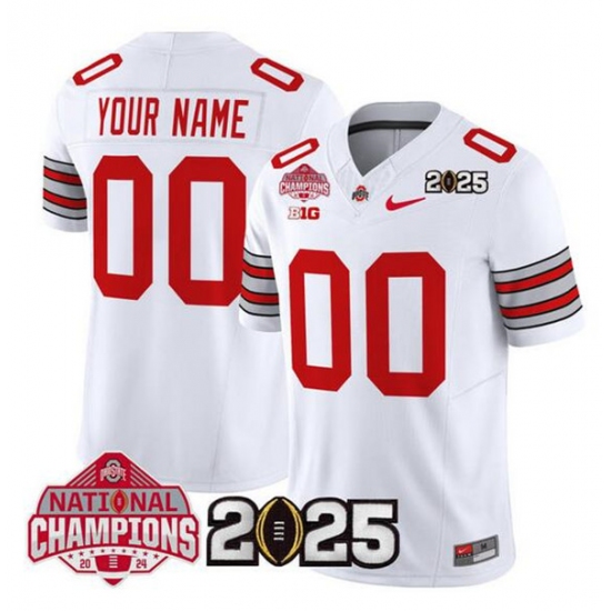 Men's Ohio State Buckeyes Active Player Custom White 2025 CFP Final With National Champions Patch F.U.S.E. Vapor Limited Stitched Jersey - Ujersey