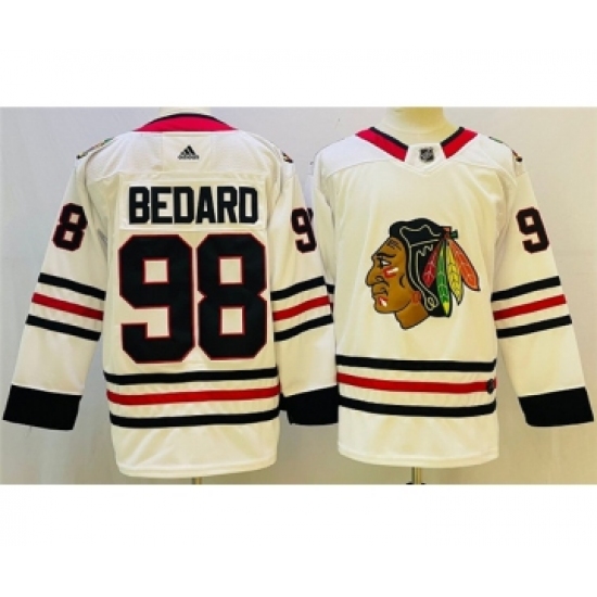 Men's Chicago Blackhawks #98 Connor Bedard White Black Stitched Jersey - Ujersey