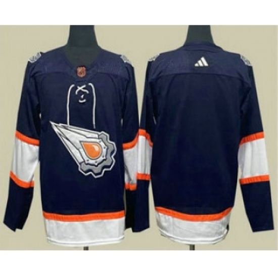 Men's Edmonton Oilers Blank Navy 2022 Reverse Retro Stitched Jersey - Ujersey