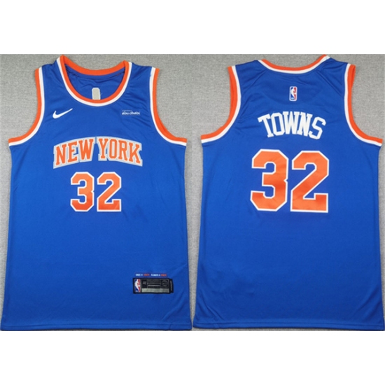 Men's New Yok Knicks #32 Karl-Anthony Towns Blue Icon Edition Edition Stitched Basketball Jersey