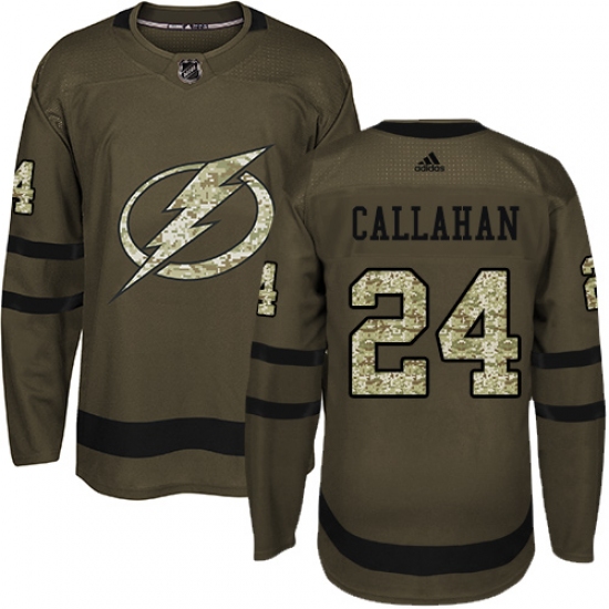 Youth Adidas Tampa Bay Lightning #24 Ryan Callahan Authentic Green Salute to Service NHL Jersey - Ujersey
