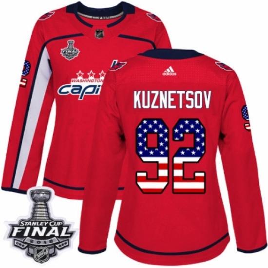 Women's Adidas Washington Capitals #92 Evgeny Kuznetsov Authentic Red USA Flag Fashion 2018 Stanley Cup Final NHL Jersey - Ujersey