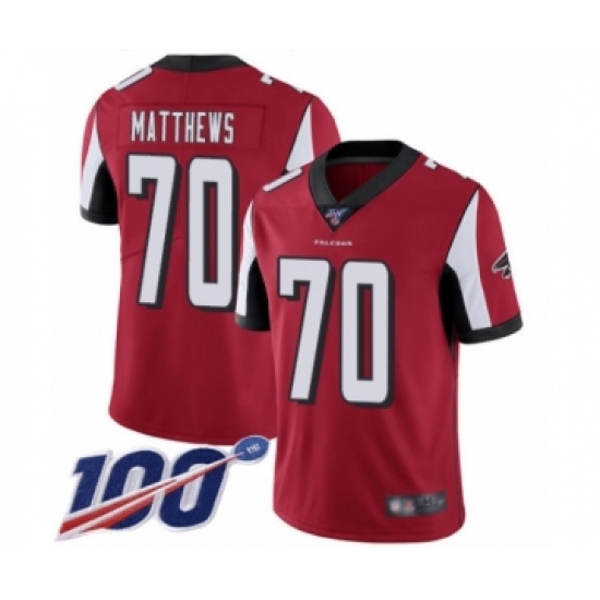 Men's Atlanta Falcons #70 Jake Matthews Red Team Color Vapor Untouchable Limited Player 100th Season Football Jersey - Ujersey