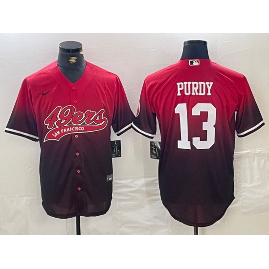Men's San Francisco 49ers #13 Brock Purdy Red Black Stitched Baseball Jersey - Ujersey
