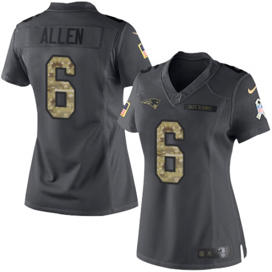 Women's Nike New England Patriots #6 Ryan Allen Limited Black 2016 Salute to Service NFL Jersey - Ujersey