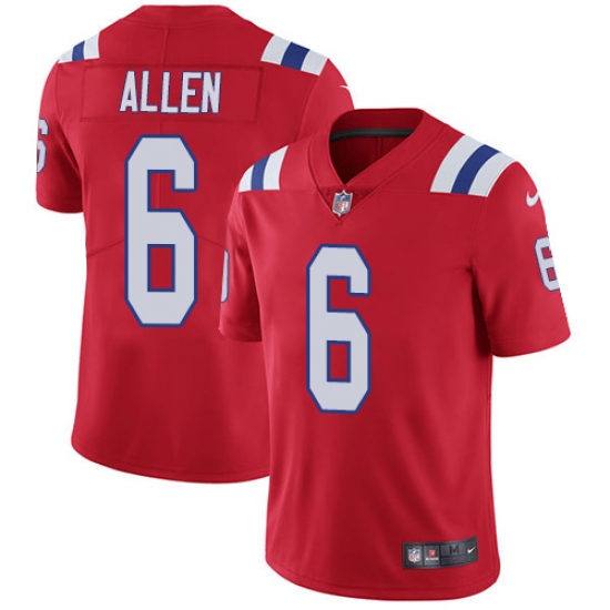 Youth Nike New England Patriots #6 Ryan Allen Red Alternate Vapor Untouchable Limited Player NFL Jersey - Ujersey