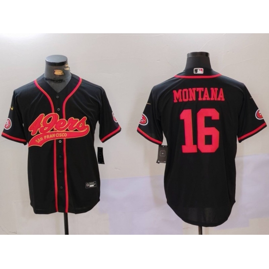 Men's San Francisco 49ers #16 Joe Montana Black With Cool Base Stitched Baseball Jerseys - Ujersey