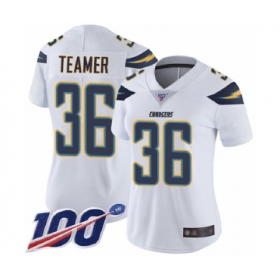 Women's Los Angeles Chargers #36 Roderic Teamer White Vapor Untouchable Limited Player 100th Season Football Jersey - Ujersey