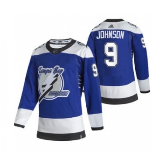 Men's Tampa Bay Lightning #9 Tyler Johnson Blue 2020-21 Reverse Retro Alternate Hockey Jersey - Ujersey