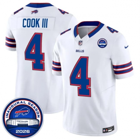 Men's Buffalo Bills #4 James Cook III White F.U.S.E. 2026 Inaugural Season at Highmark Stadium Football Stitched Jersey - Ujersey