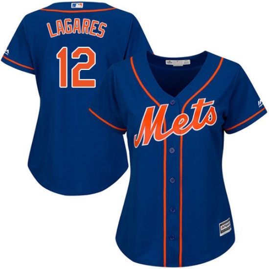Women's Majestic New York Mets #12 Juan Lagares Authentic Royal Blue Alternate Home Cool Base MLB Jersey - Ujersey
