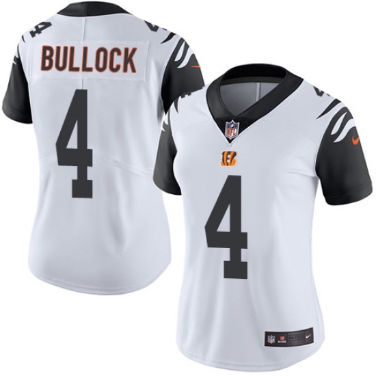 Women's Nike Cincinnati Bengals #4 Randy Bullock Limited White Rush Vapor Untouchable NFL Jersey - Ujersey