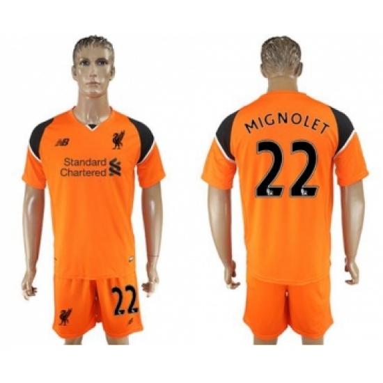 Liverpool #22 Mignolet Orange Goalkeeper Soccer Club Jersey