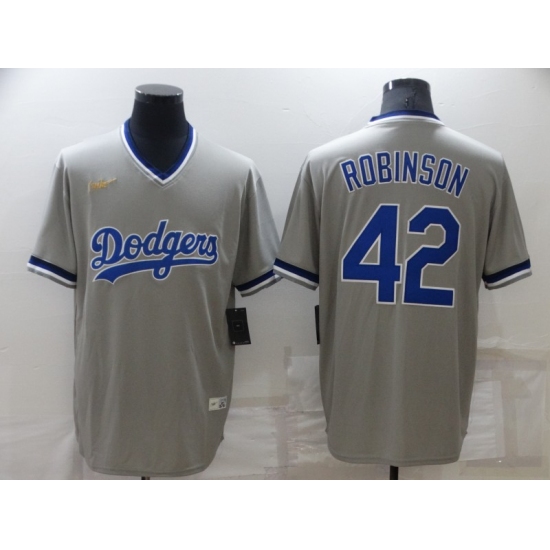 Men's Nike Los Angeles Dodgers #42 Jackie Robinson Gray Throwback Jersey - Ujersey