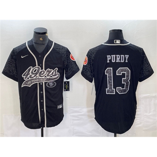 Men's San Francisco 49ers #13 Brock Purdy Black Reflective With Cool Base Stitched Baseball Jersey - Ujersey