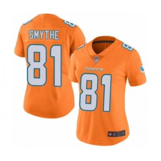 Women's Miami Dolphins #81 Durham Smythe Limited Orange Rush Vapor Untouchable Football Jersey - Ujersey
