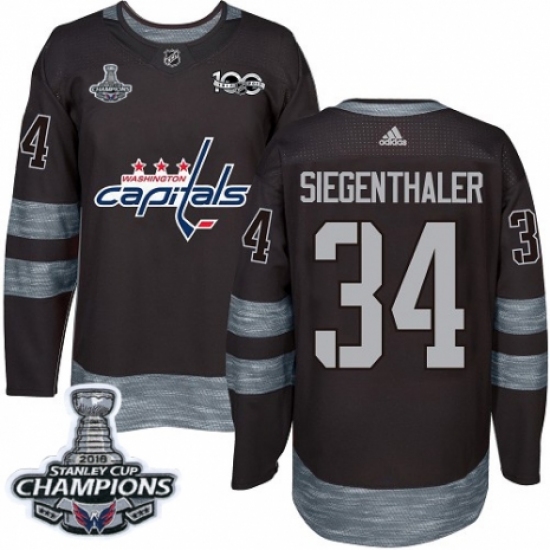 Men's Adidas Washington Capitals #34 Jonas Siegenthaler Authentic Black 1917-2017 100th Anniversary 2018 Stanley Cup Final Champions NHL Jersey